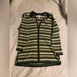 Avenue Olive and Cream Striped Knit Top